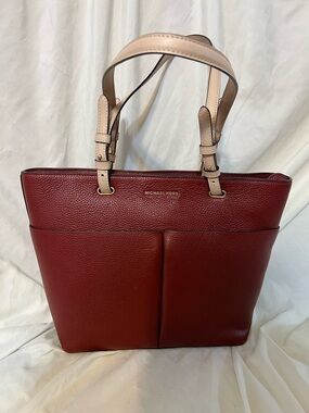 Michael Kors Burnt Red Leather Tote with Beige Handles